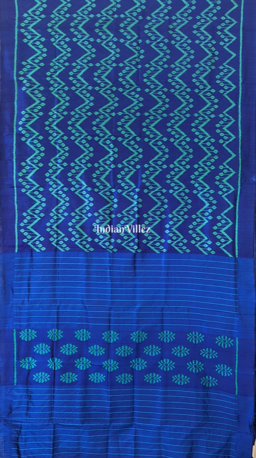 Blue Green Odisha Ikat Contemporary Silk Saree