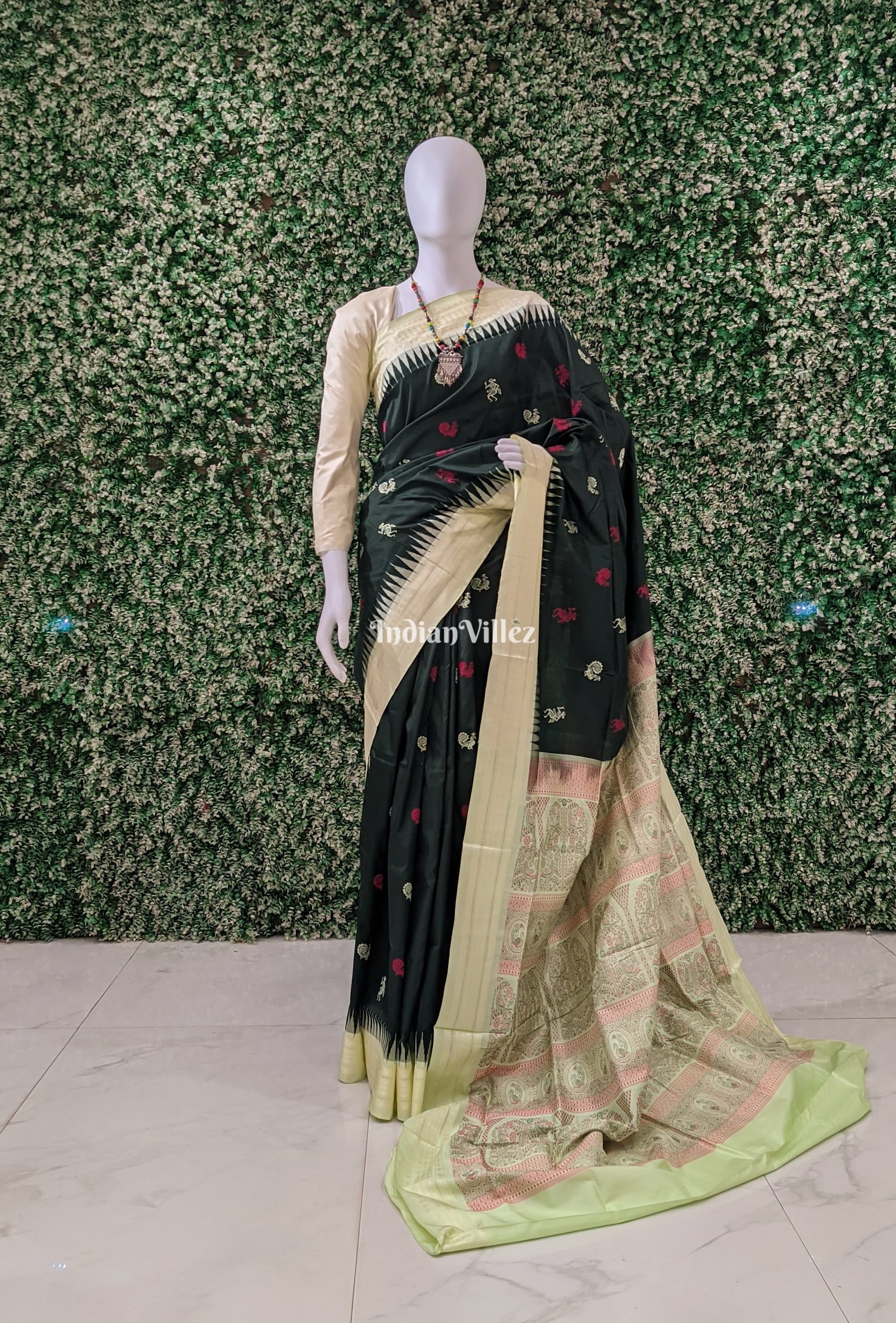 Bottle & Lemon Green Bomkai Contemporary Silk Saree