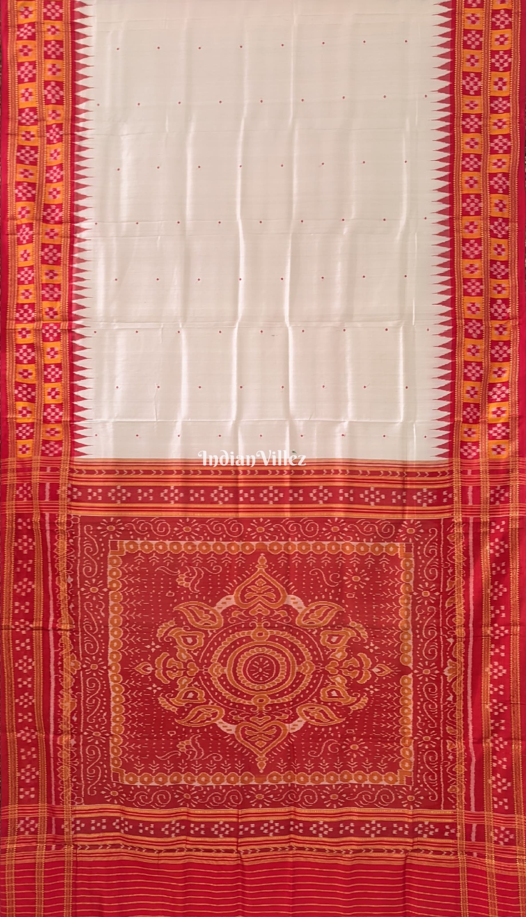 White Red Border Pasapali Odisha Ikat Khadua Silk Saree