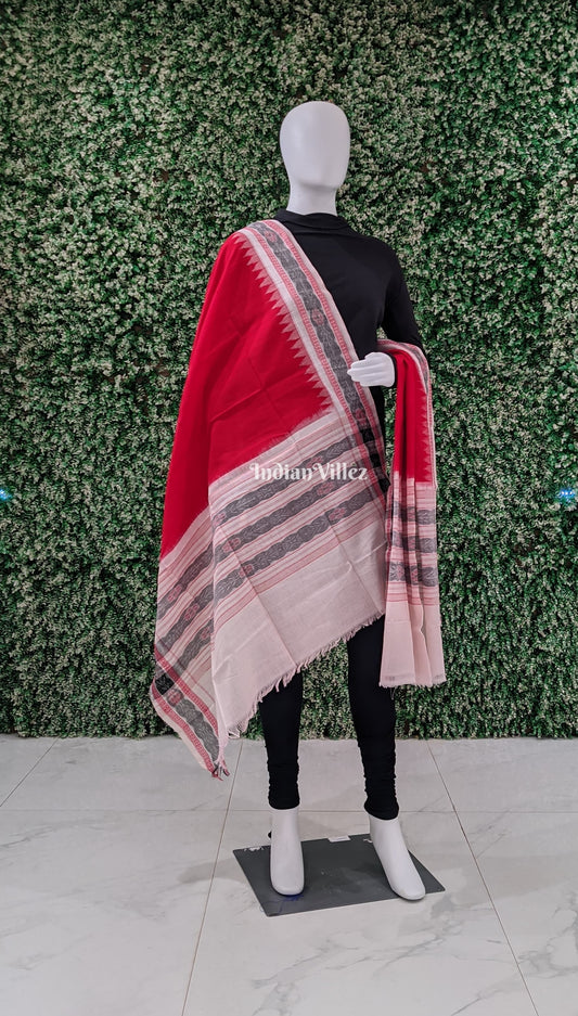 Red White Handwoven Odisha Ikat Cotton Dupatta