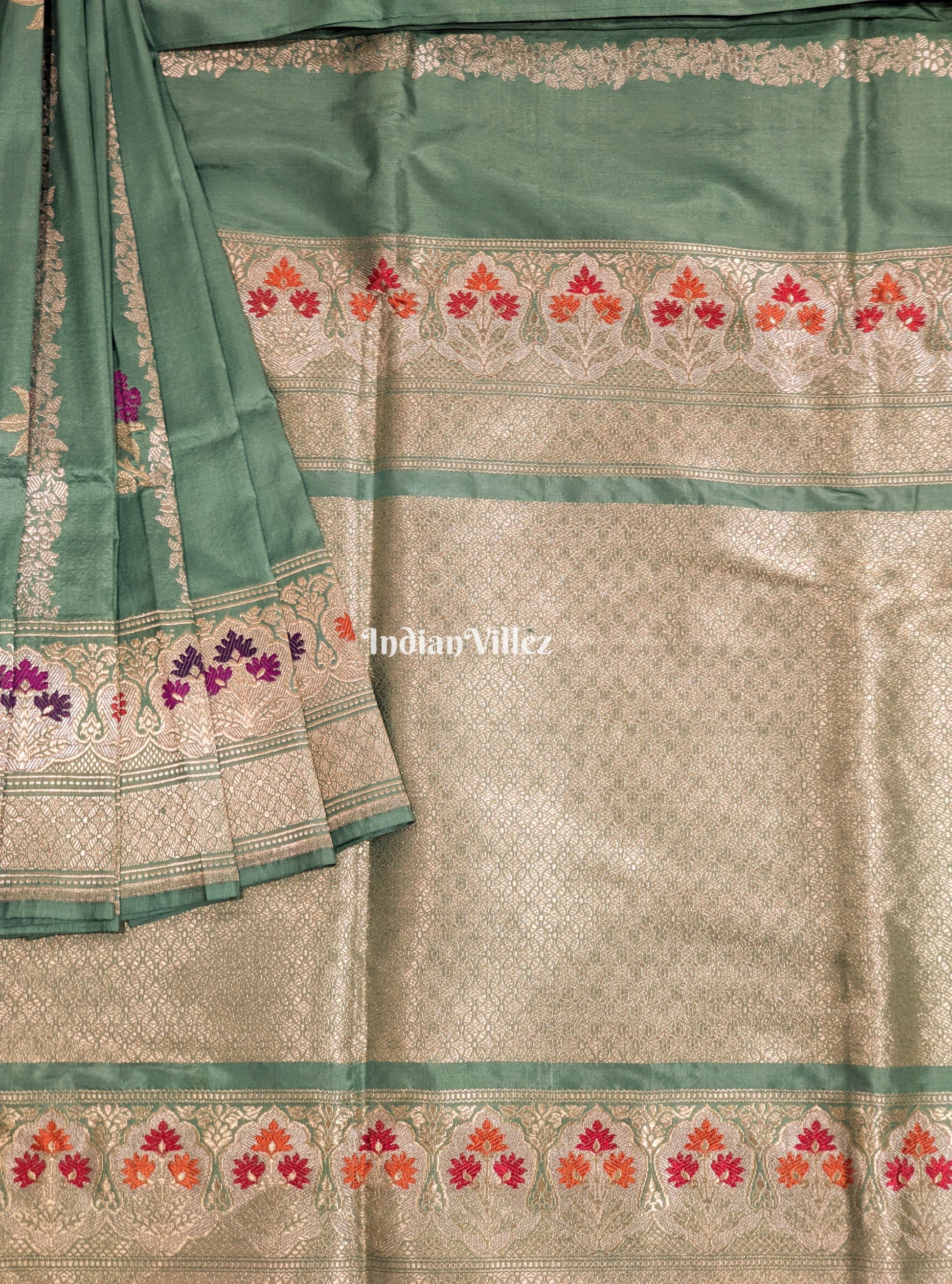 Celadon Green Meenakari Banarasi Katan Silk Saree