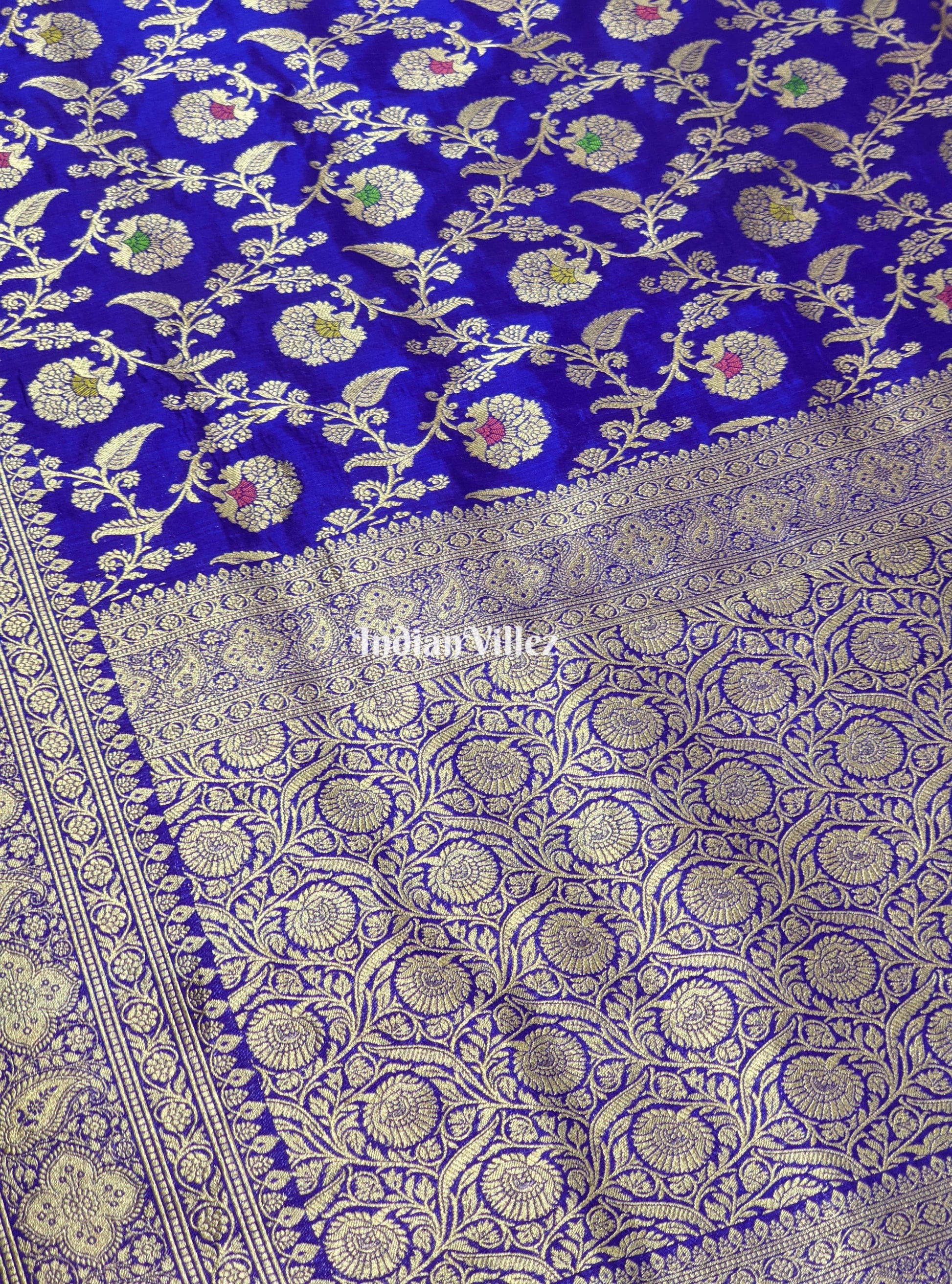 Violet Floral Design Pure Banarasi Katan Saree