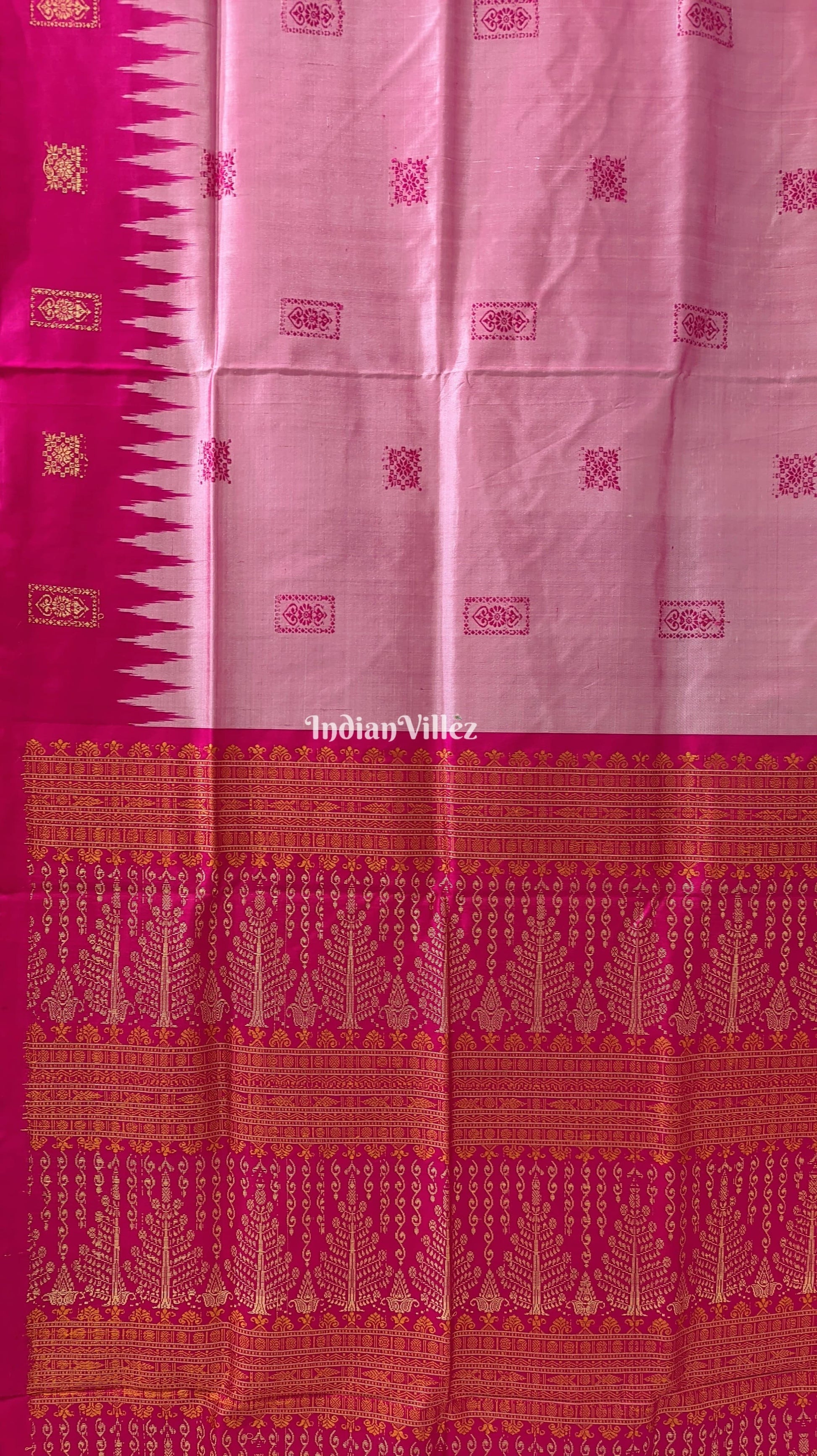 Baby Pink Sambalpuri Bomkai Silk Saree