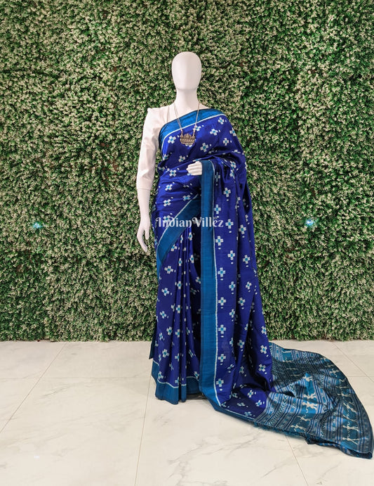 Navy Blue Paspali Odisha Ikat Contemporary Silk Saree