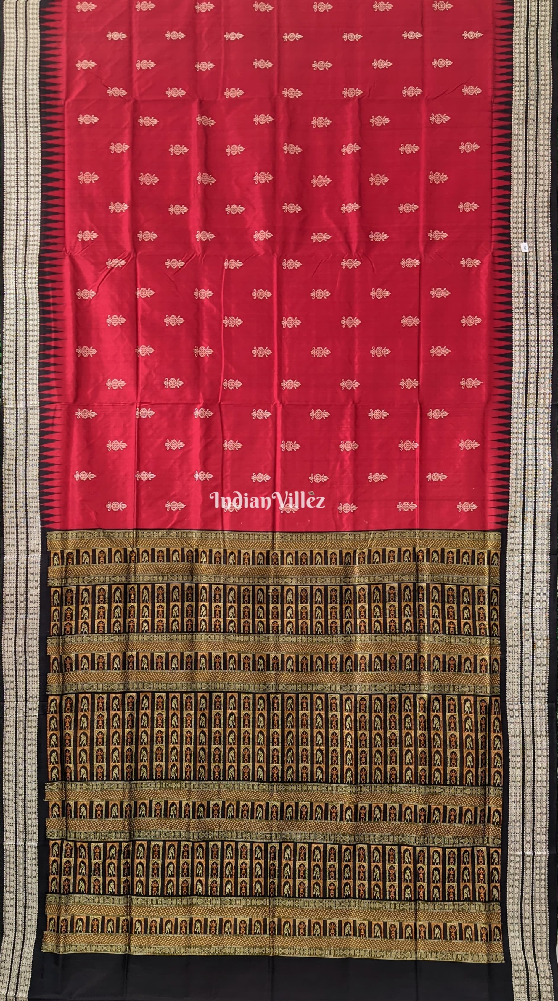 Maroon Kumbha Design Pure Sambalpuri Bomkai Silk Saree