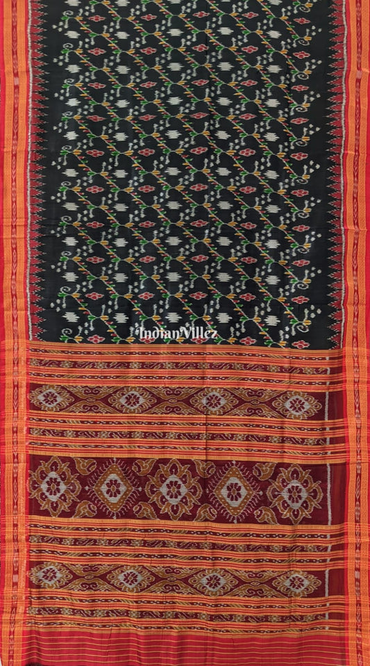 Black Red Odisha Ikat Khandua Silk Saree