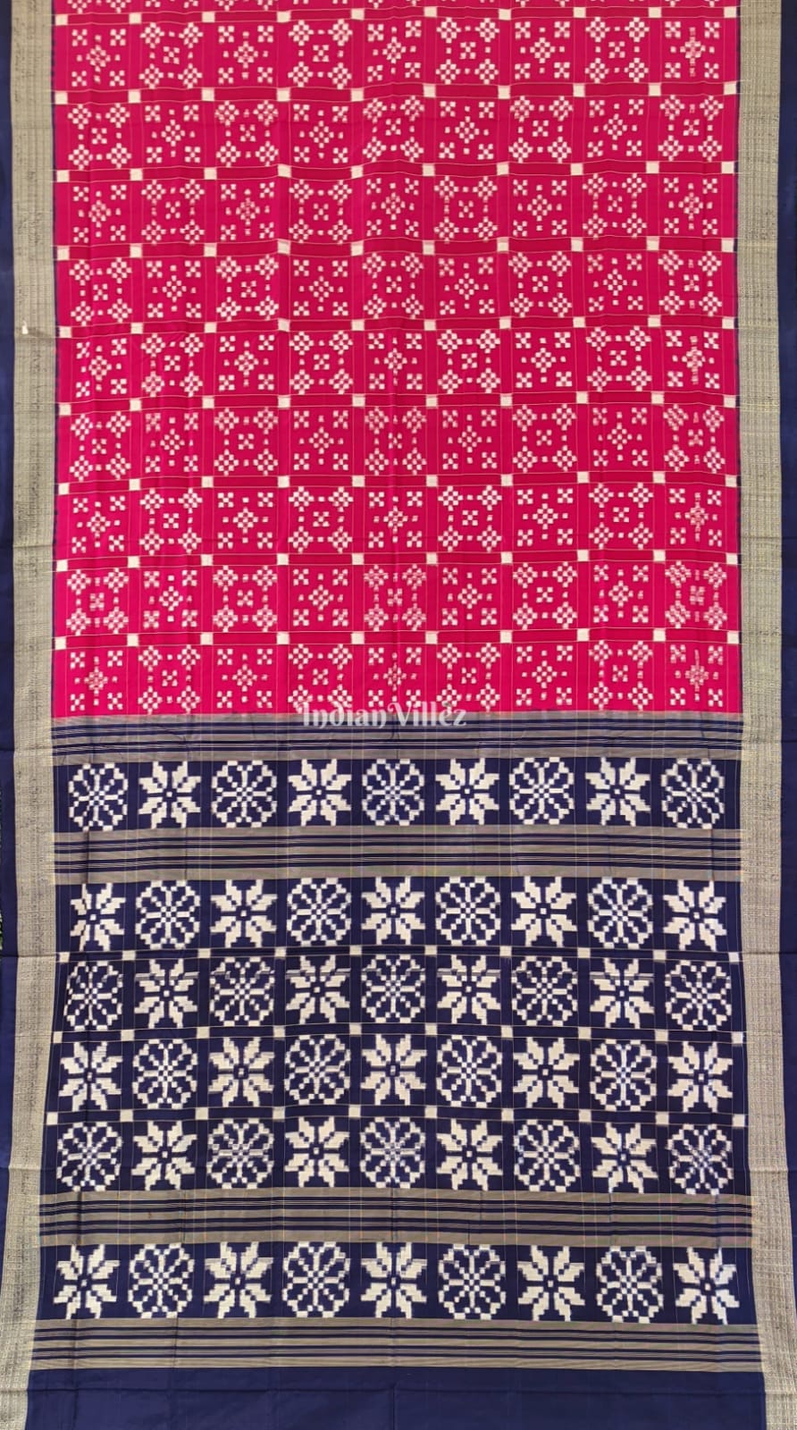 Blue Pink Odisha Ikat Pure Sambalpuri Silk Saree