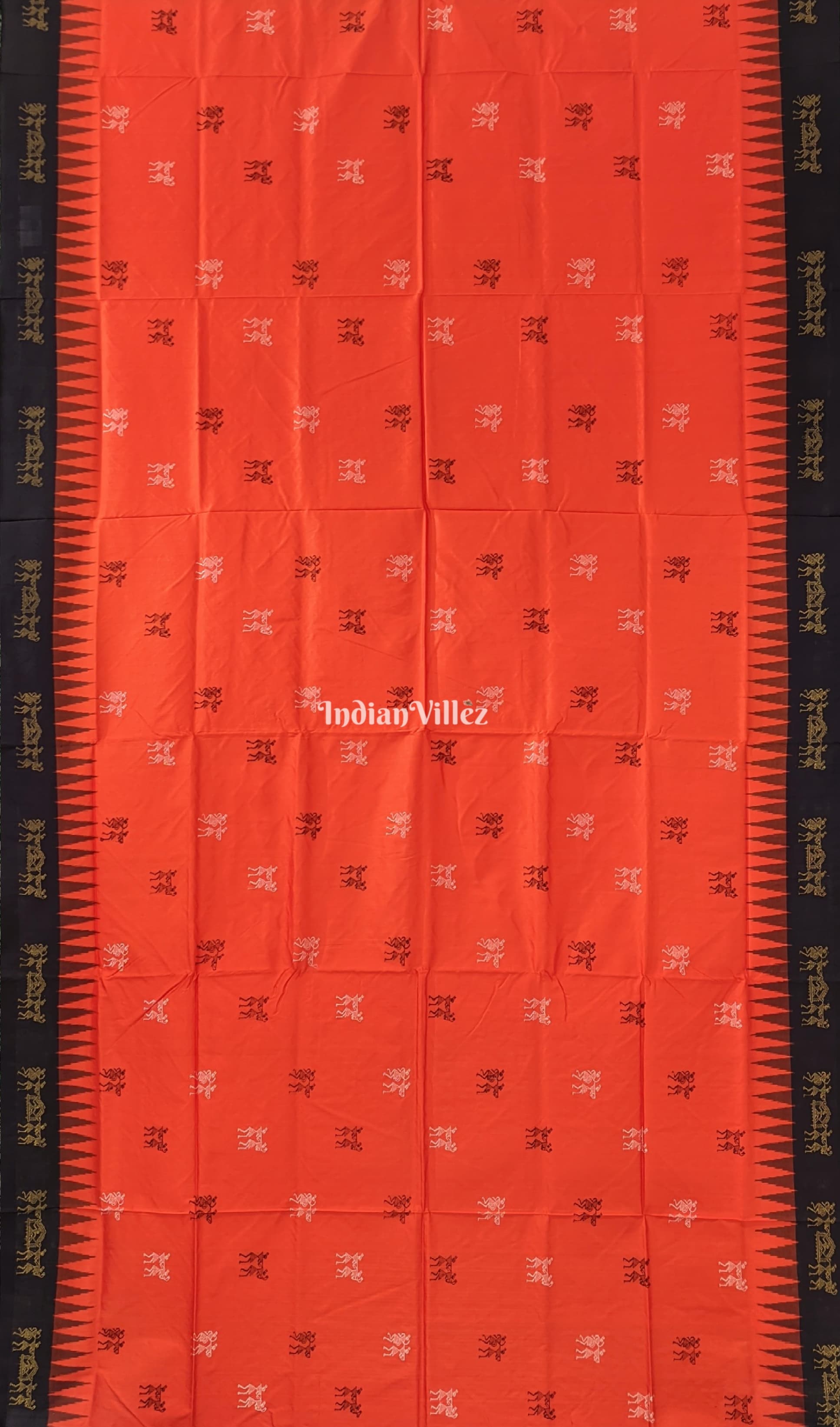 Orange Tribal Doli Sambalpuri Ikat Bomkai Silk Saree