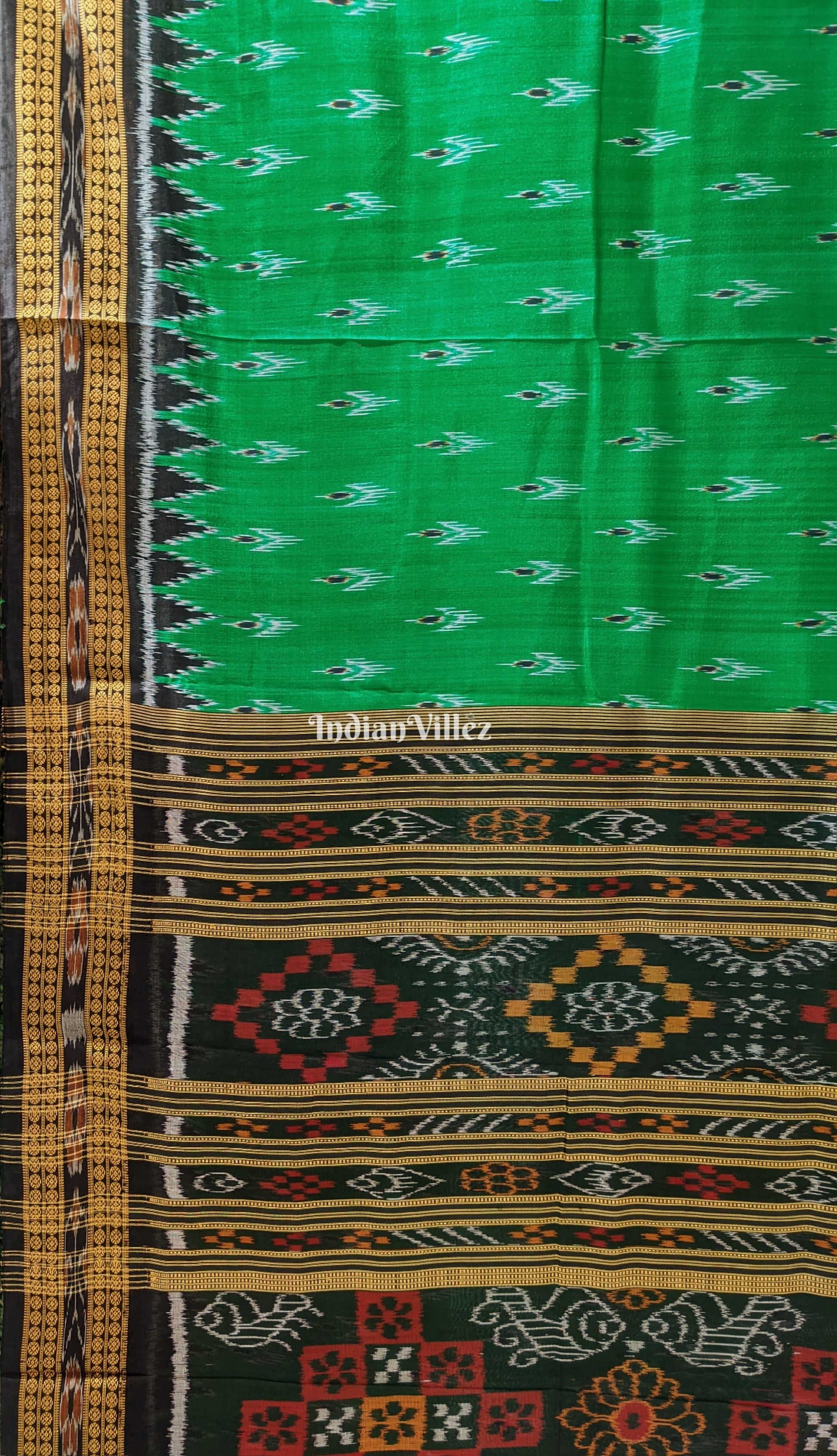 Green Black Mayur Chandrika Khandua Silk Saree