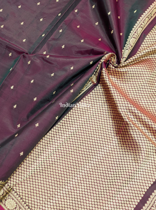 Black Grape & Maroon Dual Tone Katan Silk Banarasi Saree