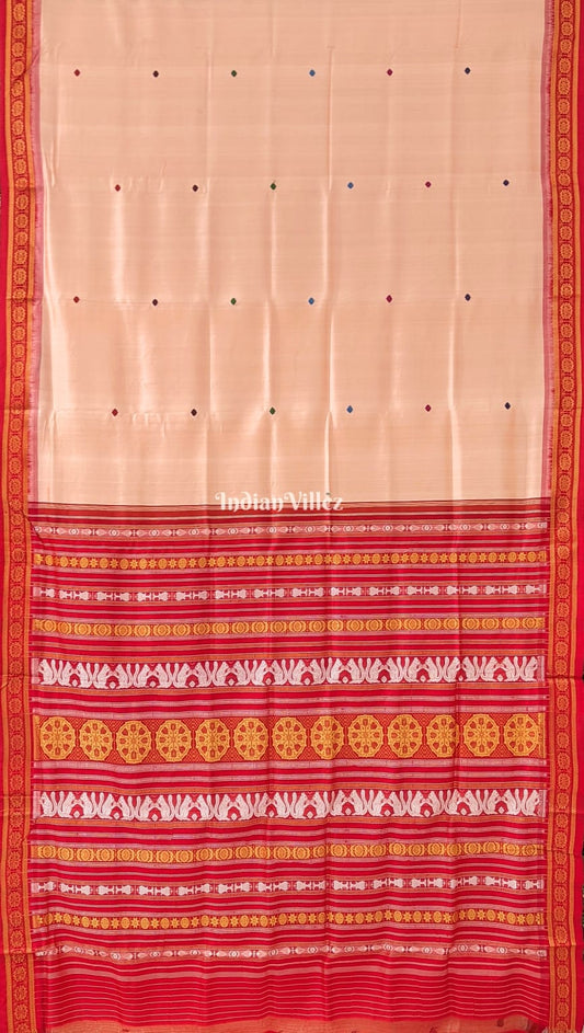 Peach Single  Butta design Odisha Ikat Khandua Silk Saree