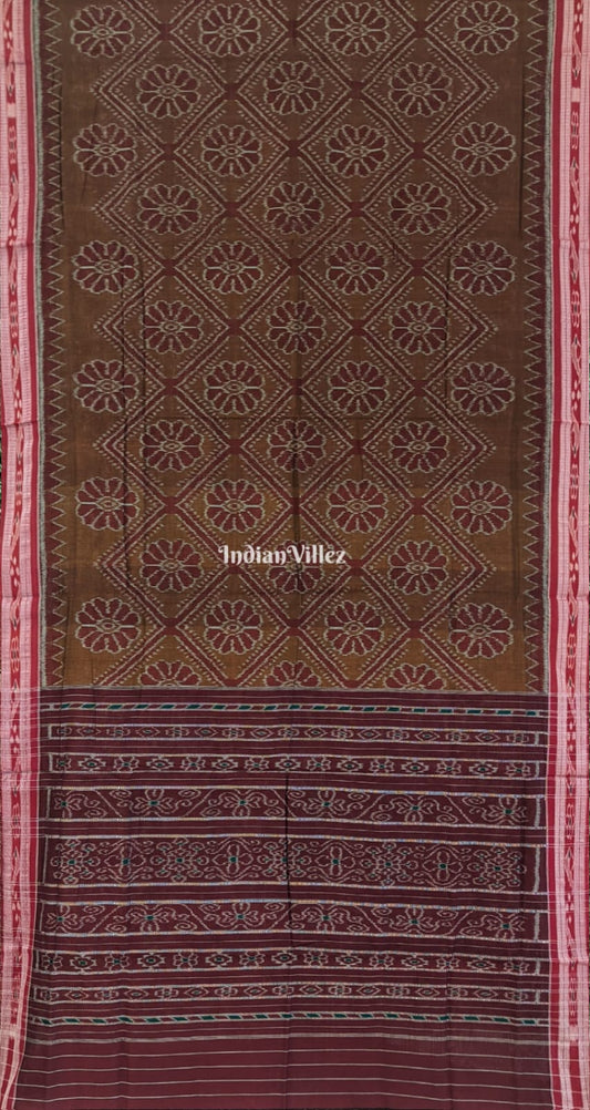 Coffee Maroon Maniabandha Odisha Ikat Cotton Saree