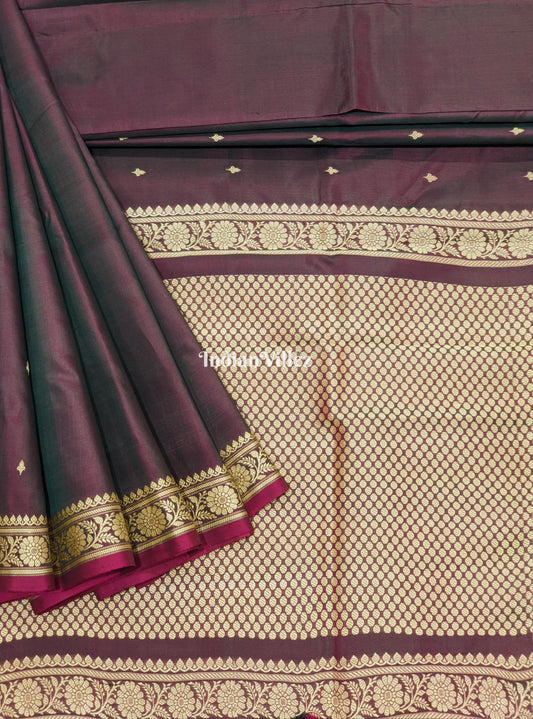 Black Grape & Maroon Dual Tone Katan Silk Banarasi Saree