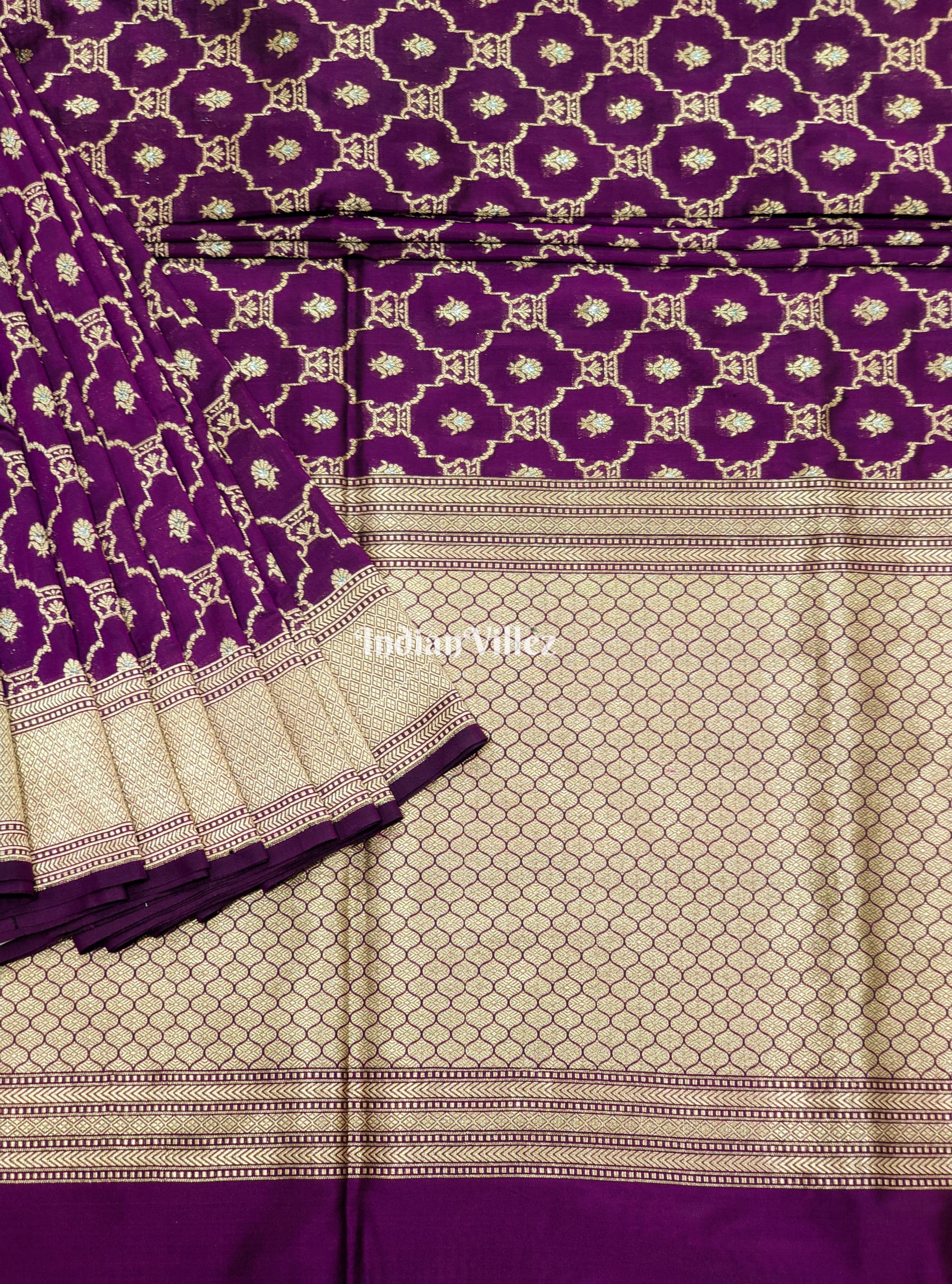 Purple Designer Banarasi Katan Silk Saree with Silver Zari Work