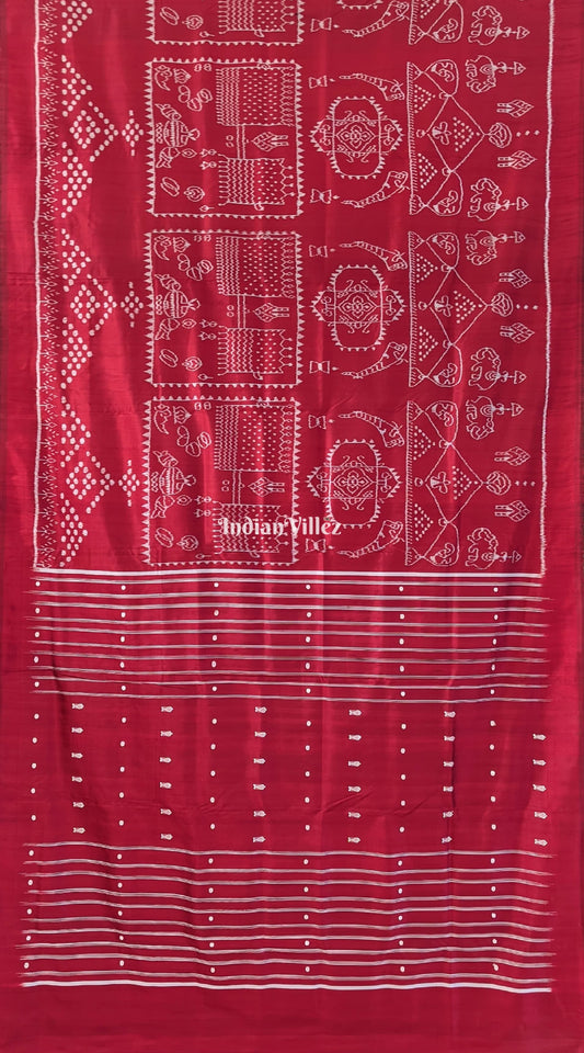 Maroon Marriage Theme Odisha Ikat Contemporary Silk Saree