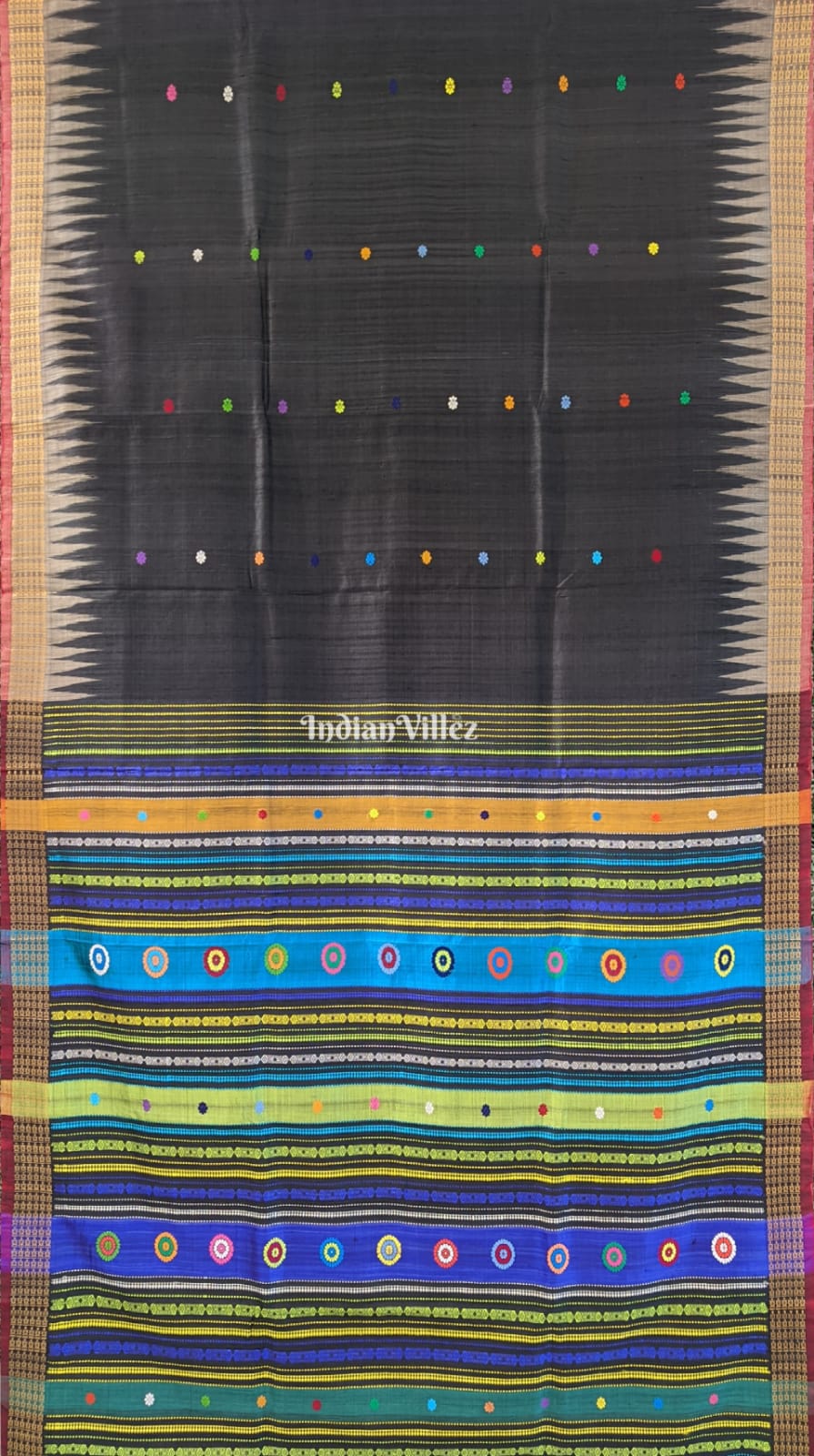 Grey Black Odisha Ikat Gopalpur Tussar Silk Saree