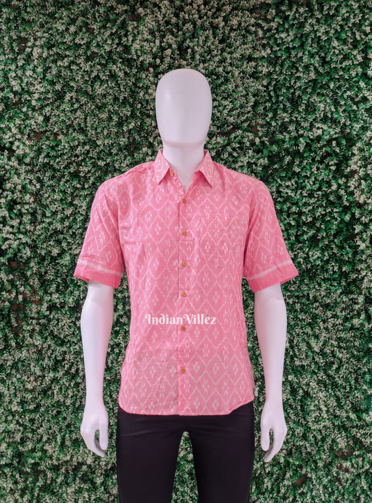 Pink Odisha Ikat Cotton Half Sleeve Shirt for Men