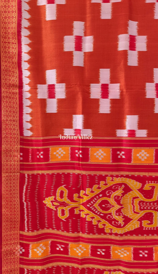 Orange Pasapali Theme Odisha Ikat Khandua Silk Saree