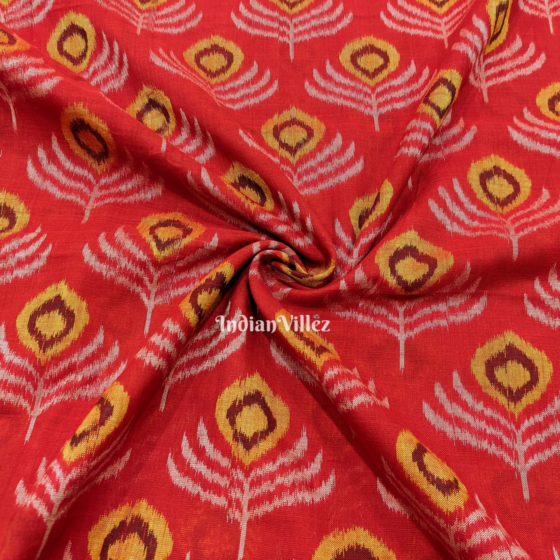 Red Mayur Chandrika Sambalpuri Ikat Cotton Fabric