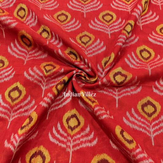 Red Mayur Chandrika Sambalpuri Ikat Cotton Fabric