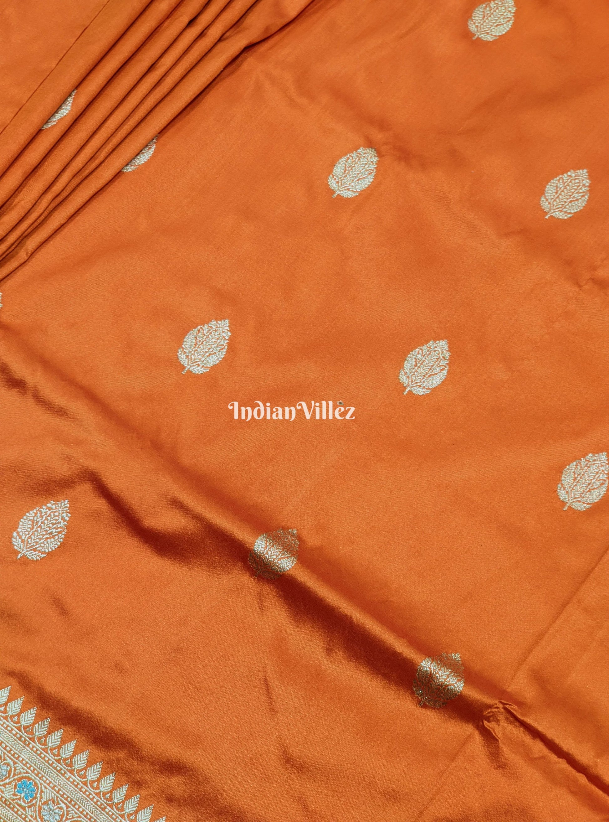 Orange Floral Meenakari Banarasi Katan Silk Saree