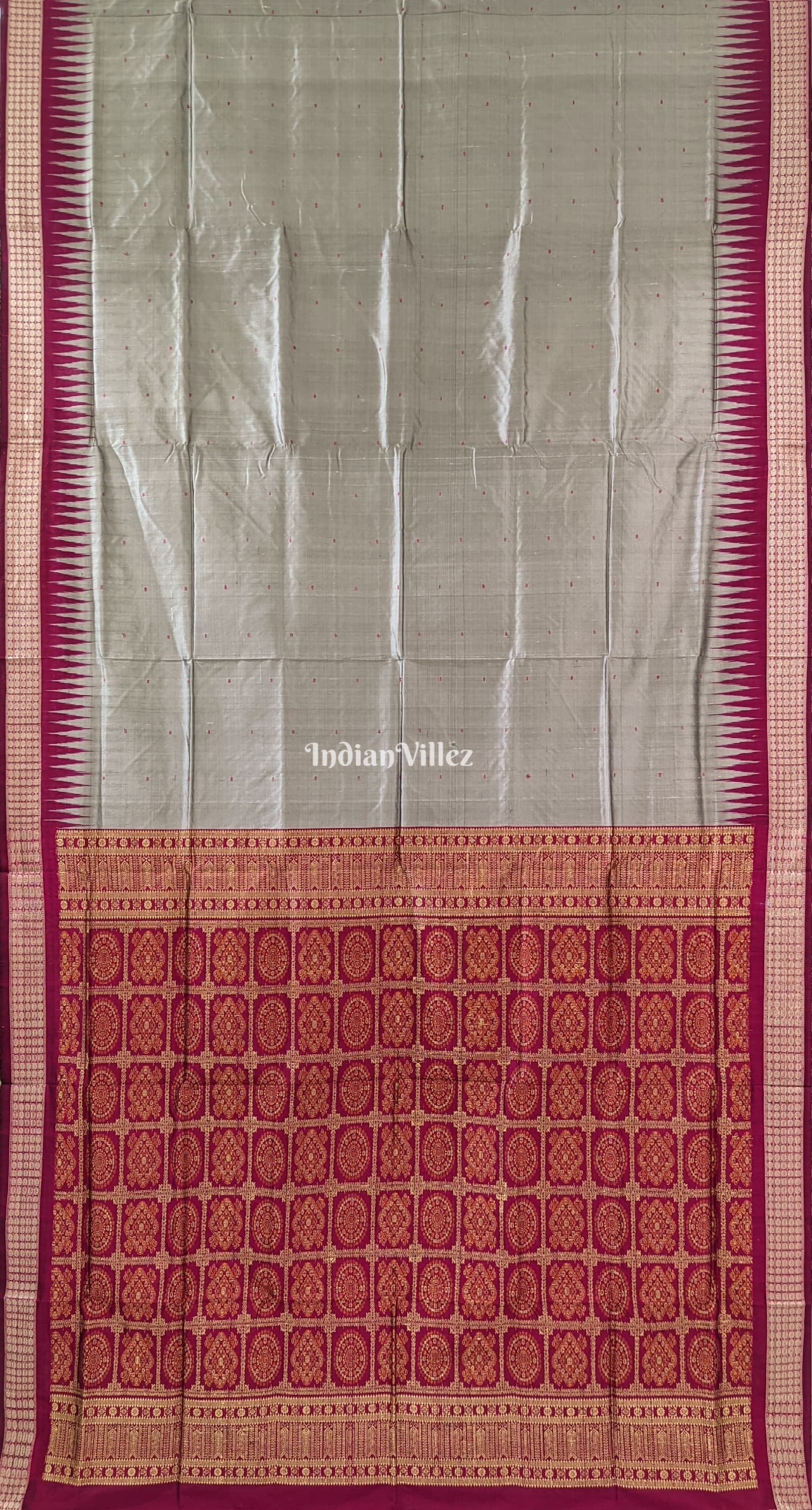 Silver Maroon Sambalpuri Bomkai Silk Saree