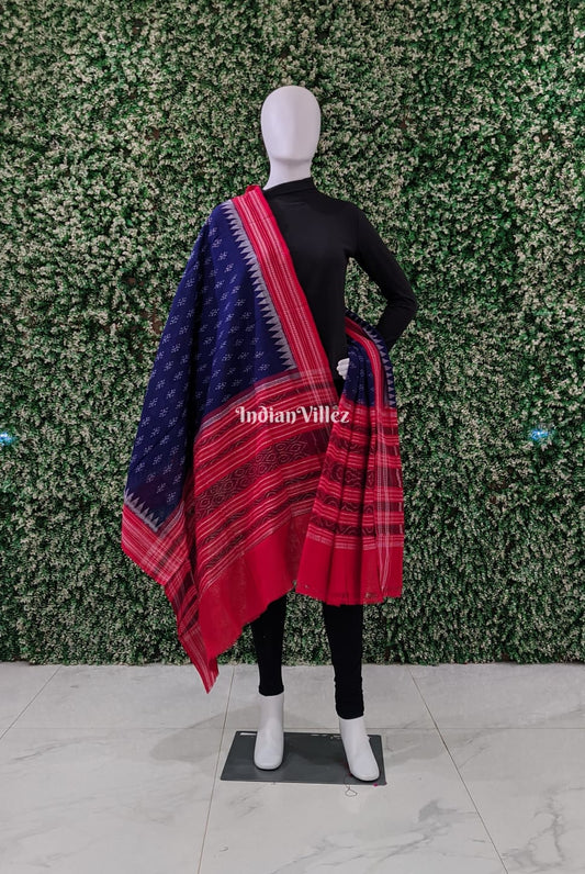 Blue Red Odisha Ikat Cotton Dupatta