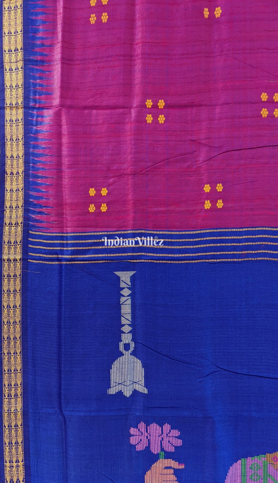 Blue Mehendi & Tyrian Purple Gopalpur Tussar Silk Saree (Maha Laxmi)