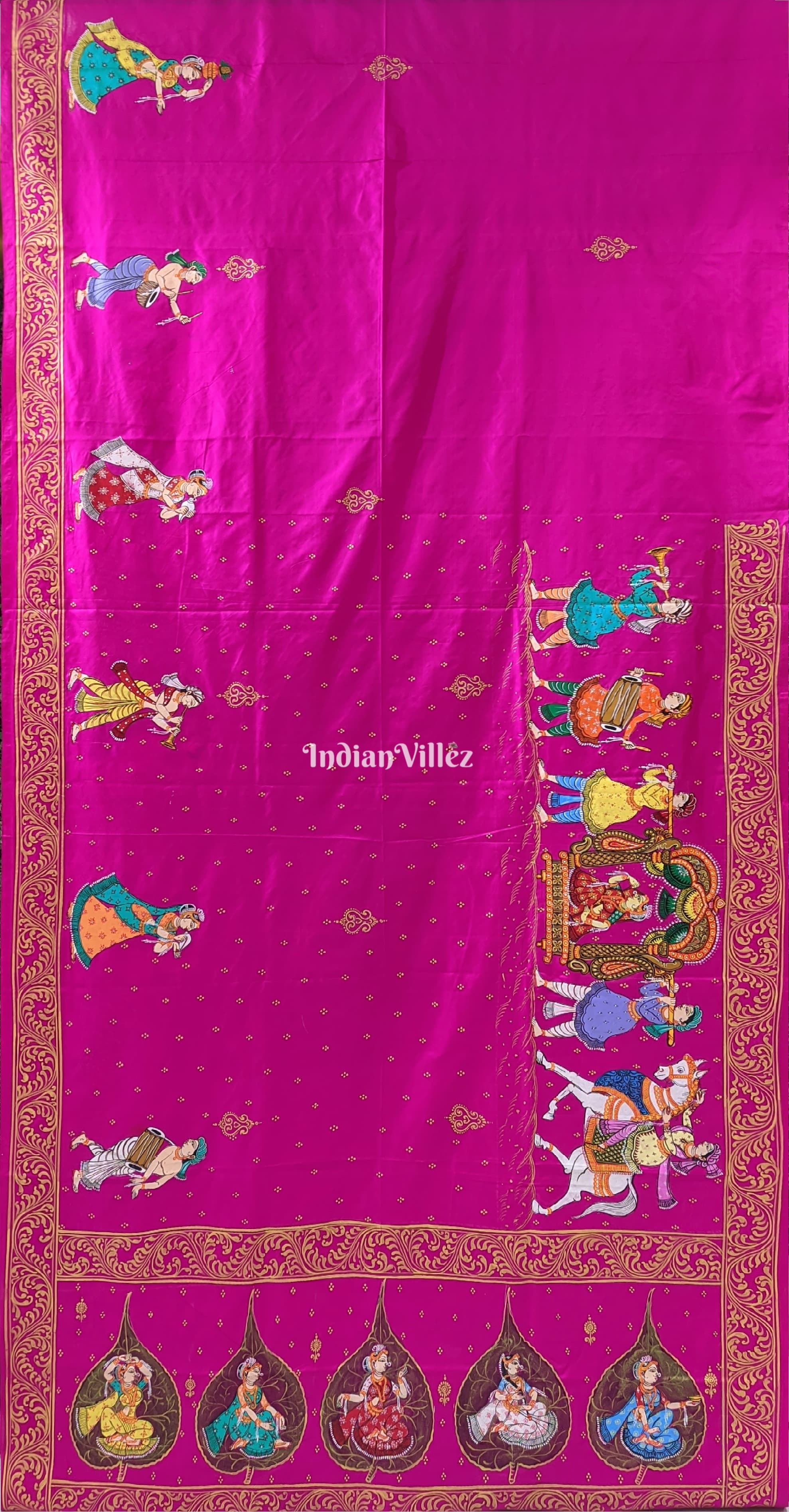 Rani Pink Marriage Theme Pattachitra Silk Saree