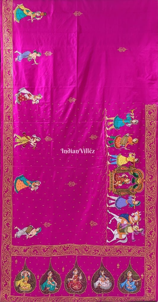 Rani Pink Marriage Theme Pattachitra Silk Saree