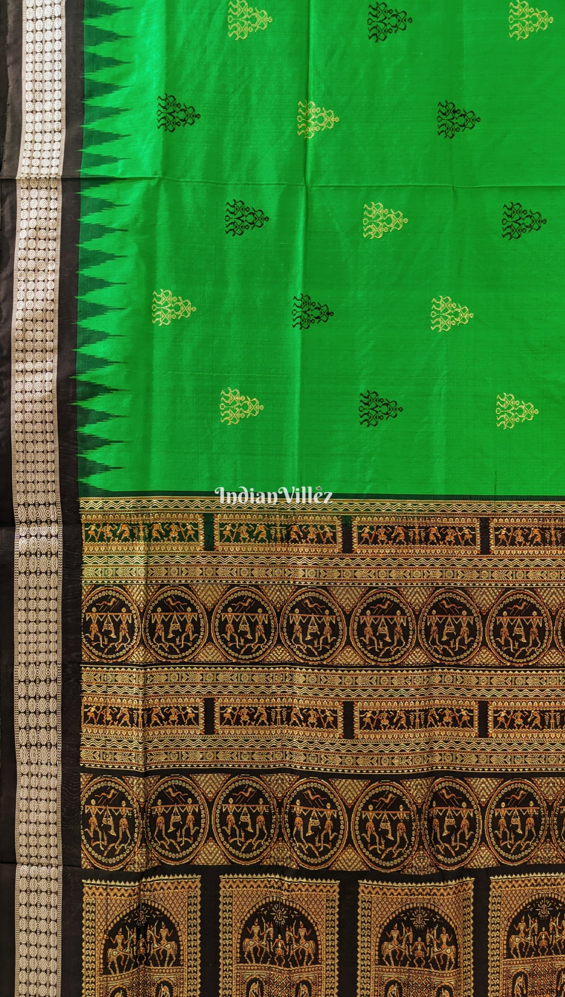 Green Tribal Theme Sambalpuri Bomkai Silk Saree