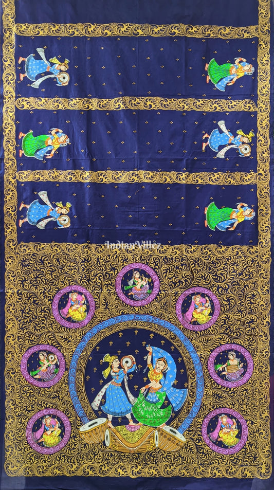 Navy Blue Nartaki Theme Pattachitra Silk Saree