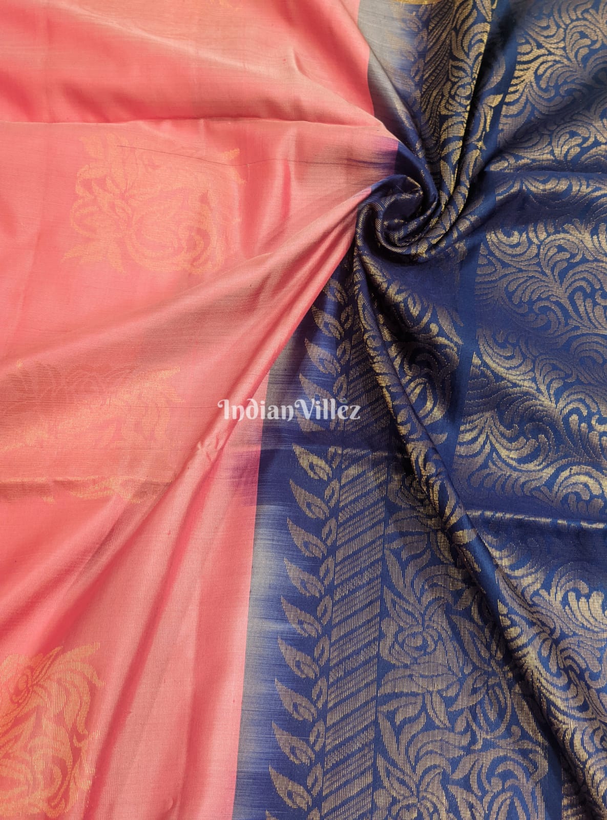 Blue Pink South Handloom Kanjivaram Soft Silk Saree