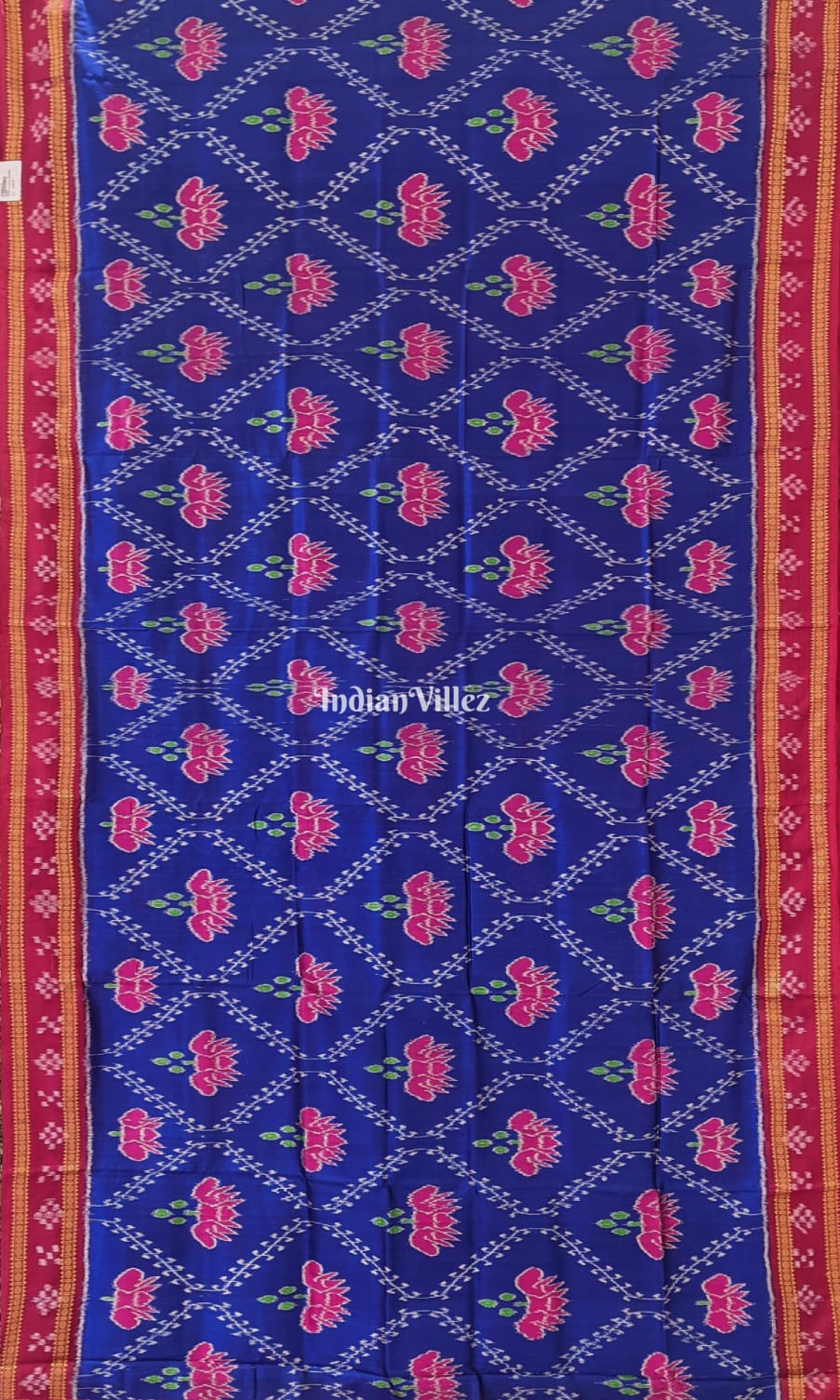 Blue Pasapali Border Lotus Design Khandua Silk Saree