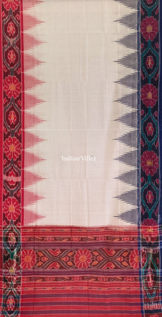 White Red Maniabandha Odisha Ikat Cotton Saree