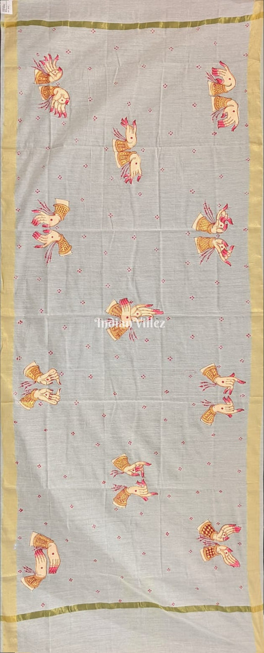 Off-White Pattachitra Art on Chanderi Dupatta