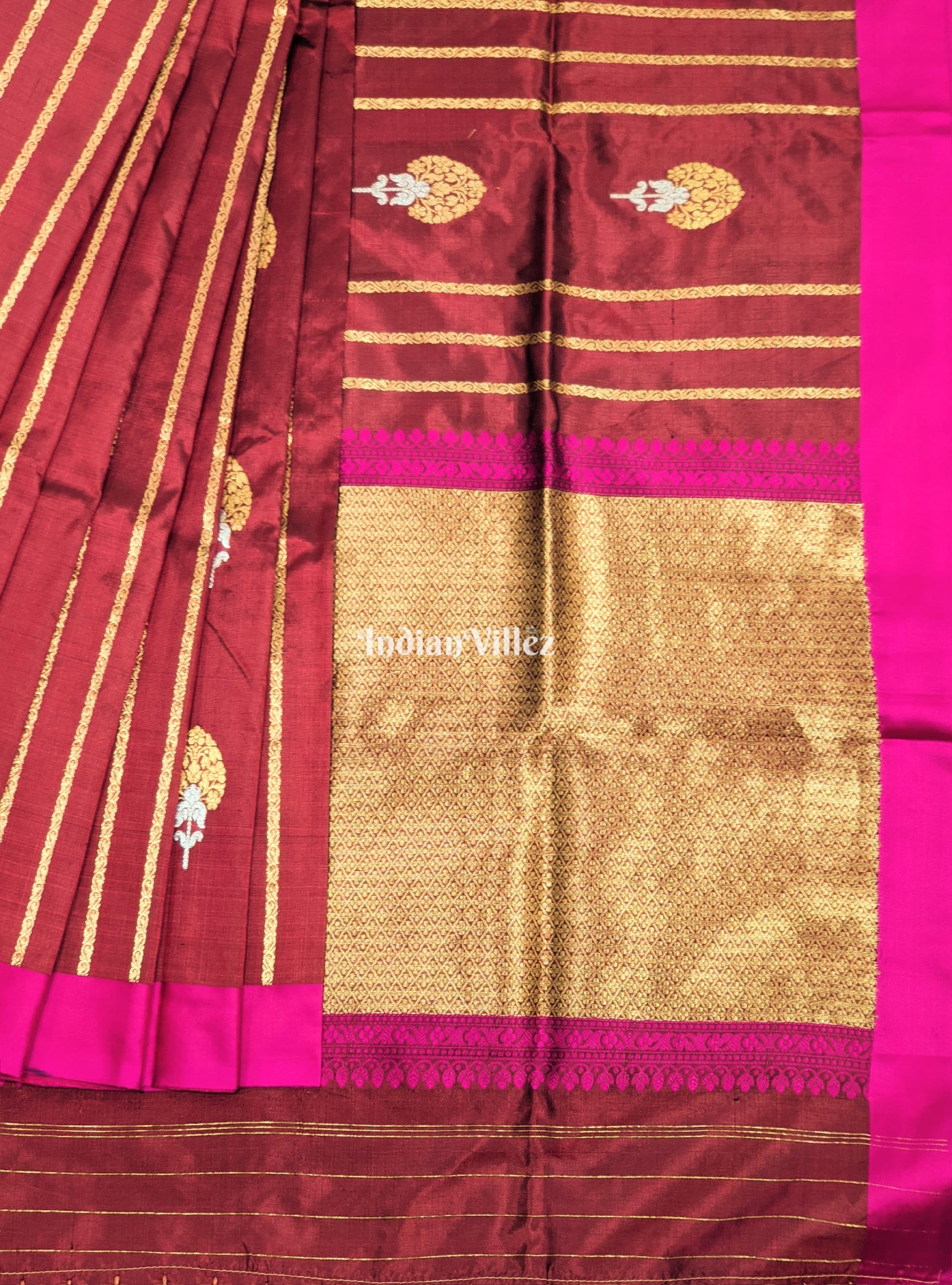 Maroon Rani Pure Banarasi Katan Silk Saree