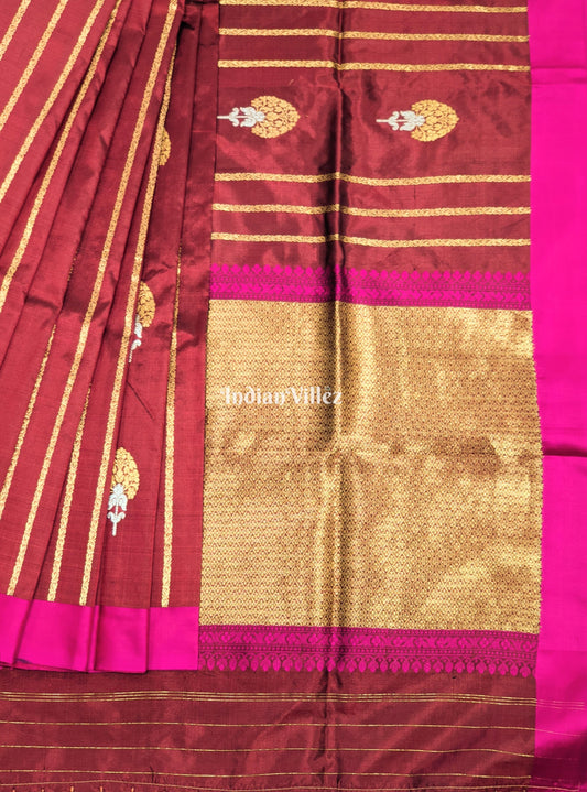 Maroon Rani Pure Banarasi Katan Silk Saree