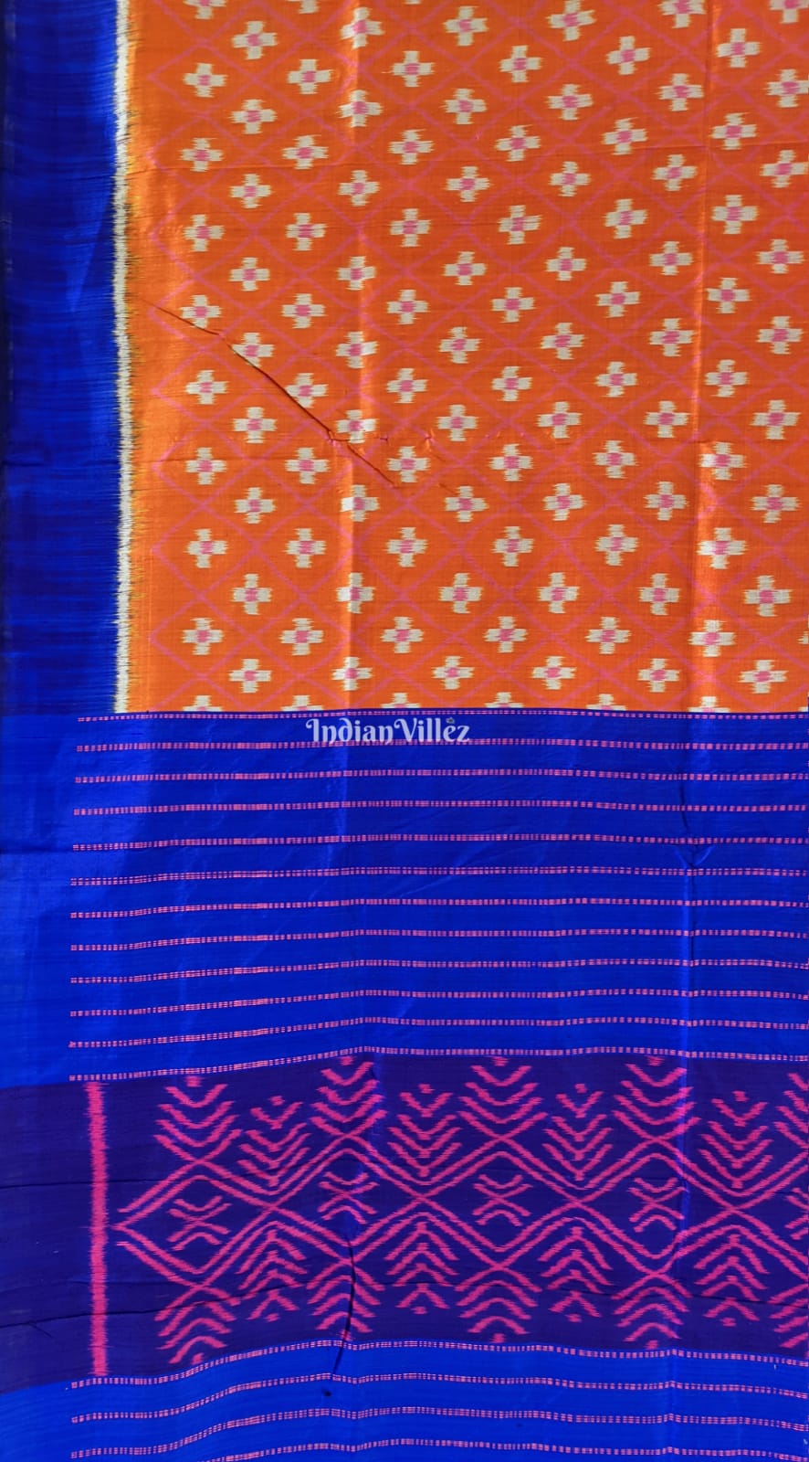 Orange Blue Odisha Ikat Designer Contemporary Silk Saree