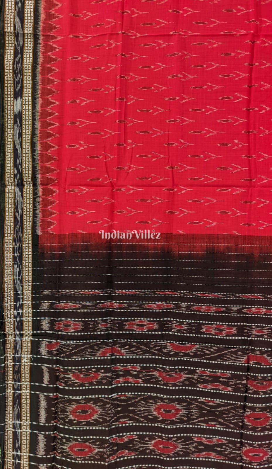 Red Odisha Ikat Mayur Chandrika Maniabandha Cotton Saree