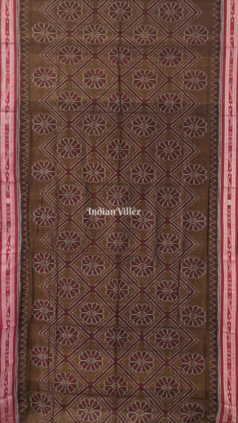 Coffee Maroon Maniabandha Odisha Ikat Cotton Saree