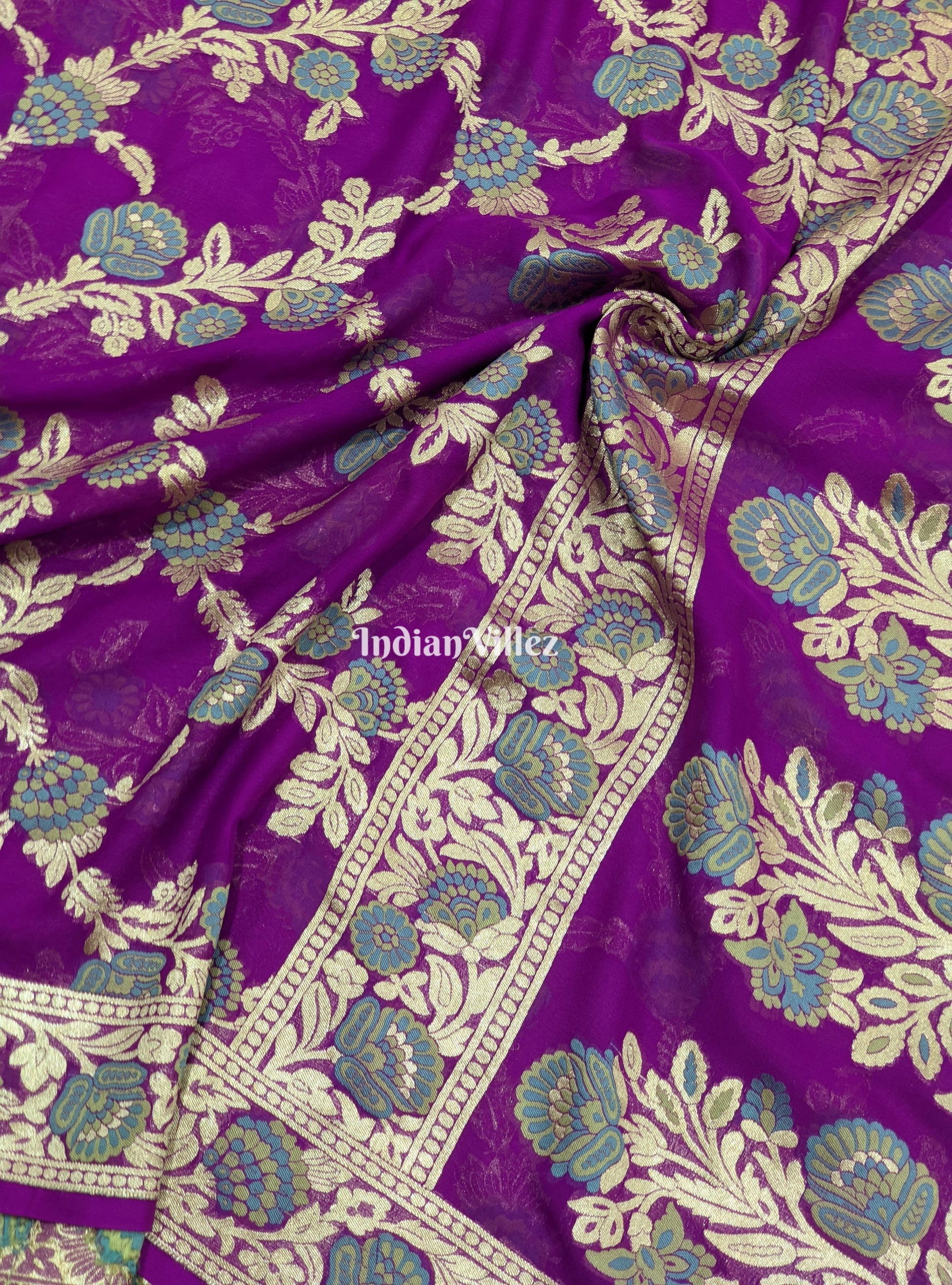 Purple Pure Banarasi Georgette Saree