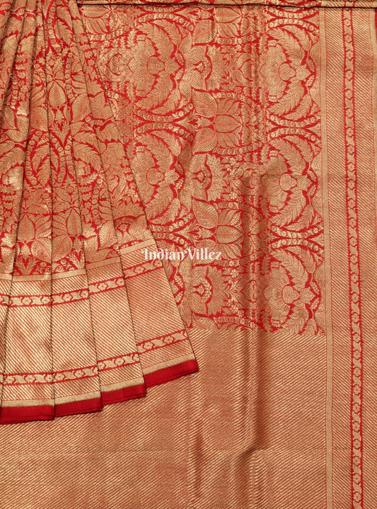 Red Floral Designer Banarasi Katan Saree