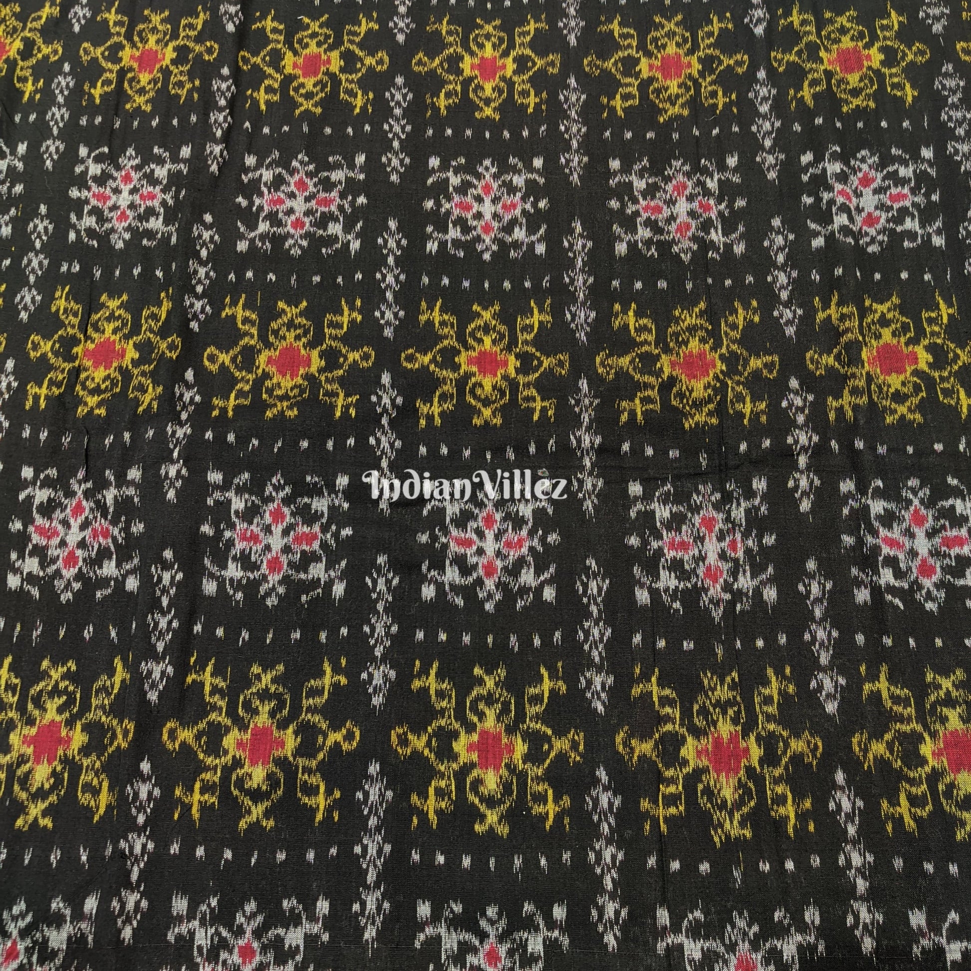 Black Tribal Jhoti Design Sambalpuri Cotton Fabric