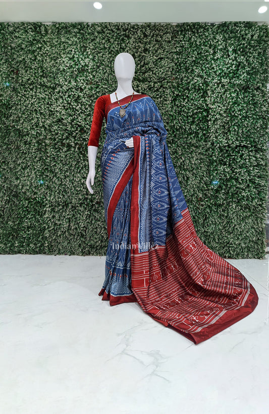 Peacock Blue Odisha Ikat Designer Contemporary Silk Saree