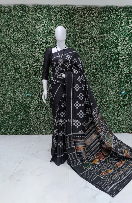 Black Odisha Ikat Pasapali Designer Contemporary Silk Saree