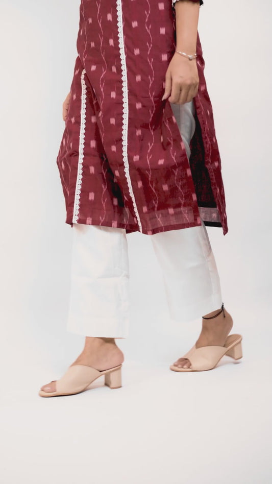 Maroon Sambalpuri design Odisha Ikat Designer Cotton Kurti for Women