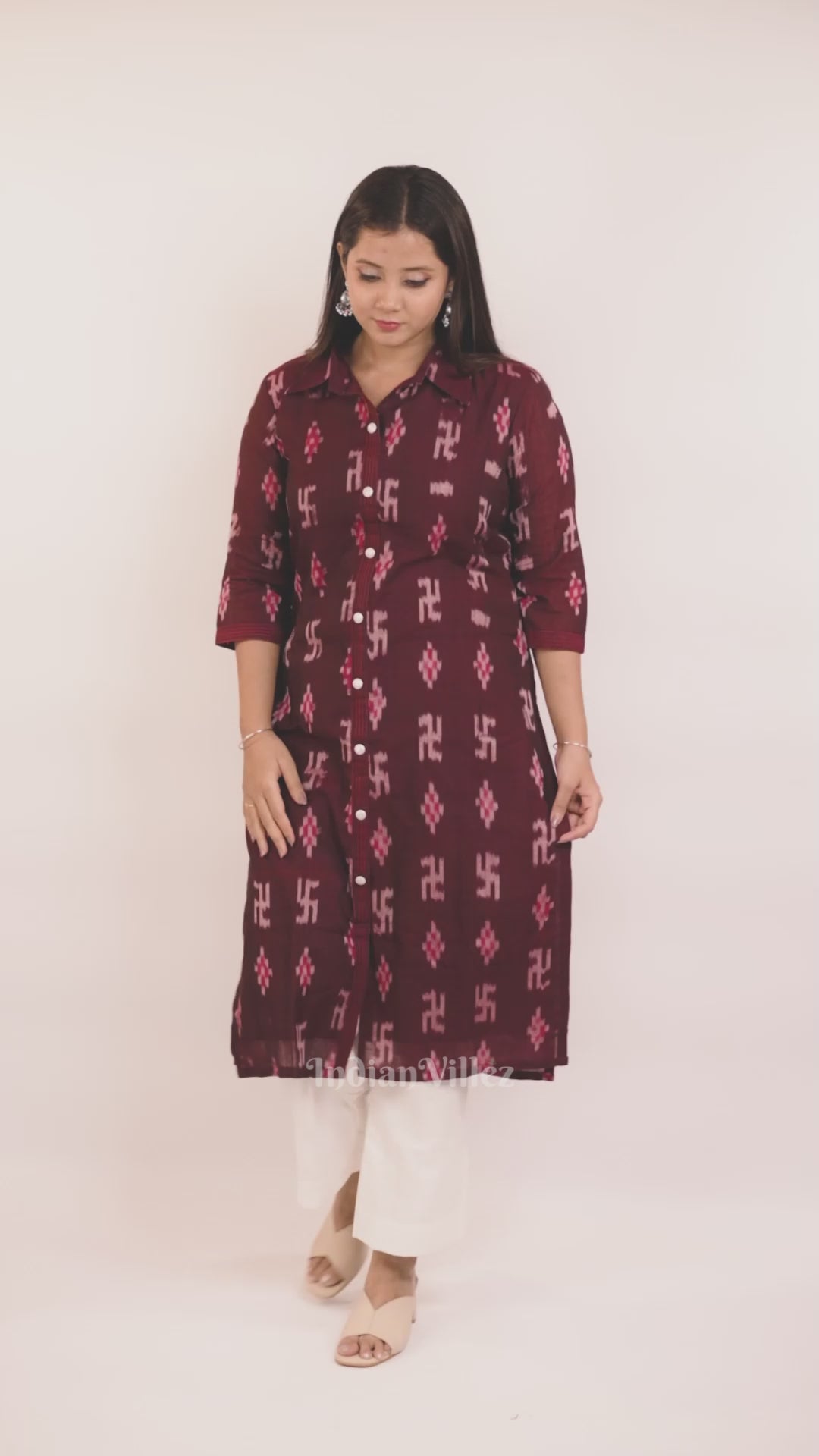 Deep Maroon Sambalpuri Odisha Ikat Designer Cotton Kurti for Women