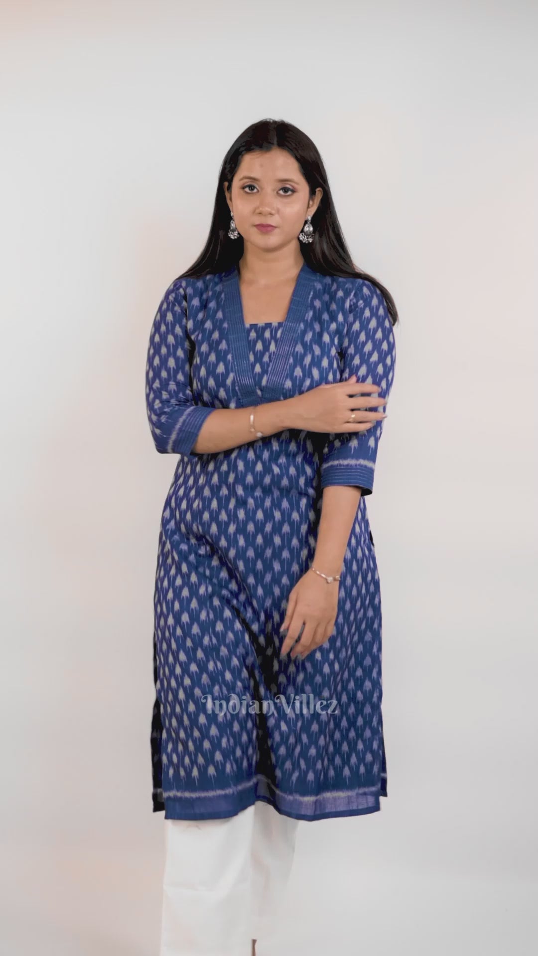 Royal Blue Sambalpuri Odisha Ikat Designer Cotton Kurti for Women