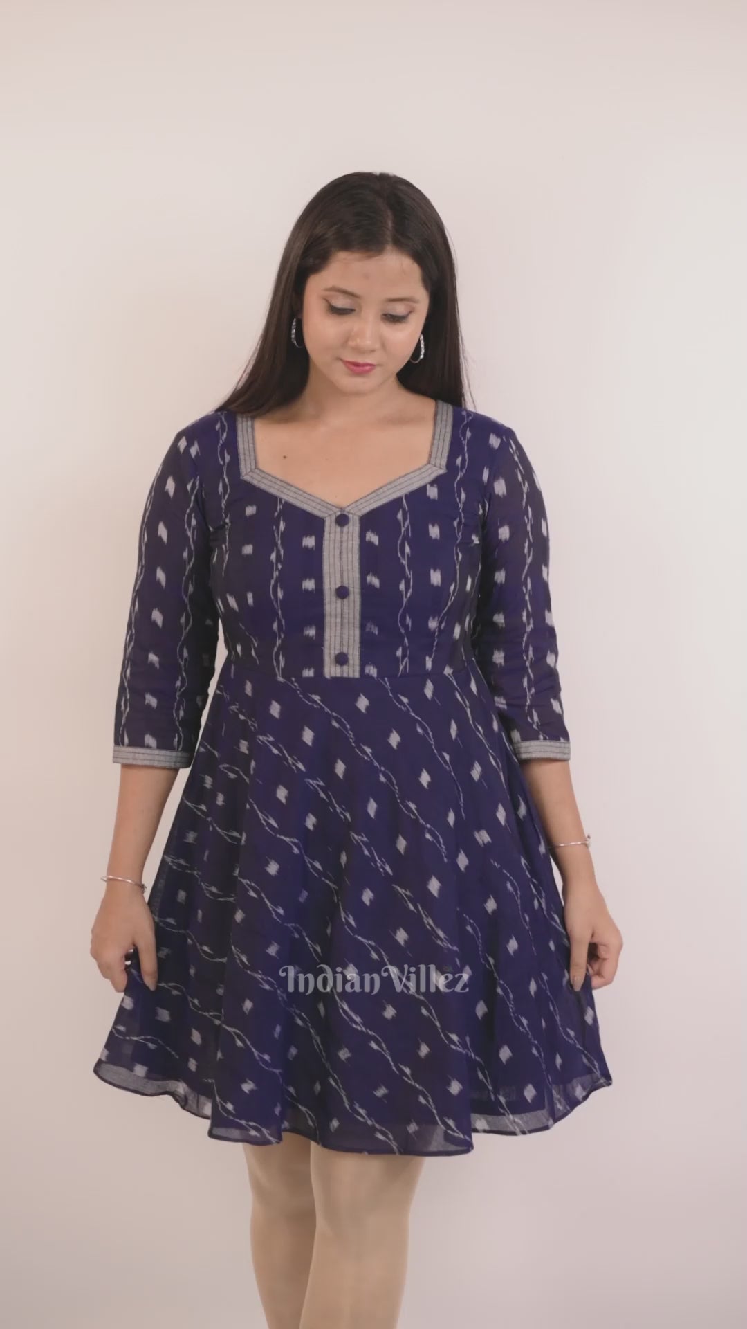 Navy Blue Sambalpuri Odisha Ikat Designer  Midi Frock for Women